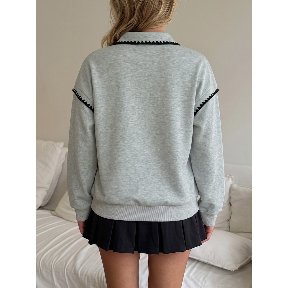 Polo Collar Dropped Shoulder Sweatshirt - Small - Picture 7 of 14